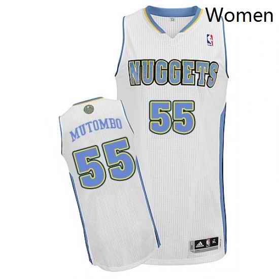 Womens Adidas Denver Nuggets 55 Dikembe Mutombo Authentic White Home NBA Jersey